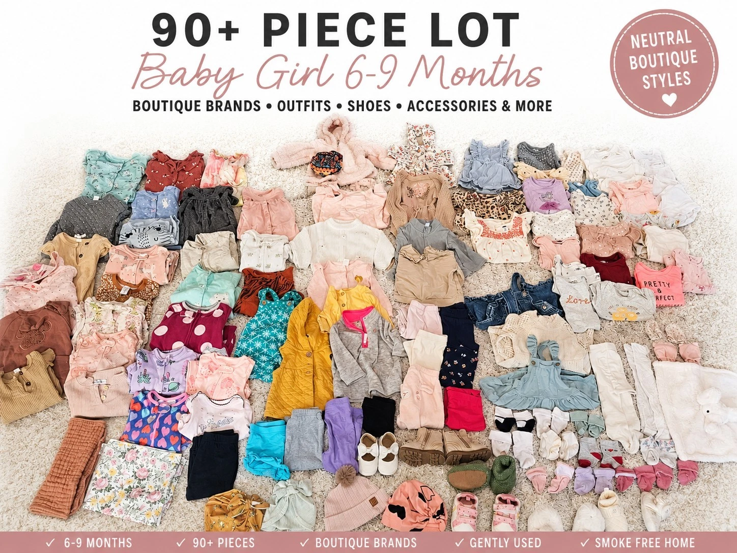 HUGE Baby Girl 6-9M Boutique Clothing Lot 90+ Pieces Shoes Neutral Fall Winter
Opens in a new window