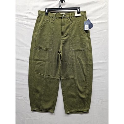 Universal Thread Womens High Rise Easy Barrel Pants Green Cotton Casual Size 16