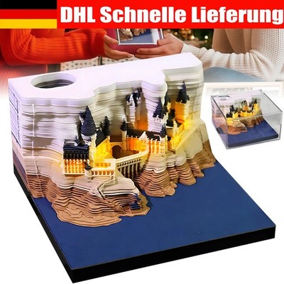 Magic Castle 3D-Notizblock | 2026 Tischkalender mit Licht | Desktop Ornament