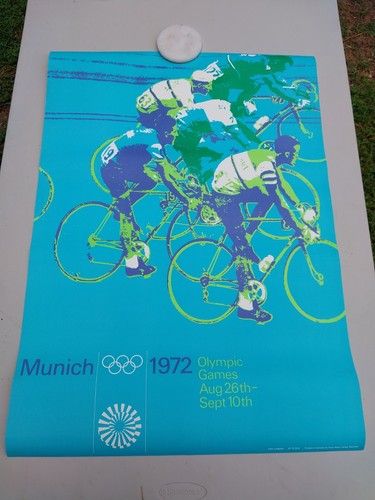 Vintage Original 1972 Munich Olympic Games Cycling Poster 23" × 33" - Picture 2 of 6