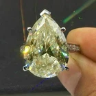 Art Deco Antique 3.60 Ct Pear Cut Canary Diamond Vintage Ring 14K White Gold FN