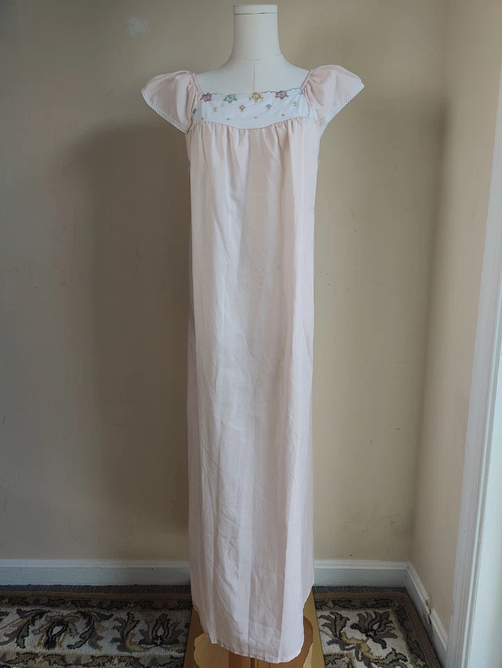 Vestido de noche largo Berkliff vintage M 36 rosa pálido mezcla de algodón casa de campo EE. UU. Foto 2 de 4