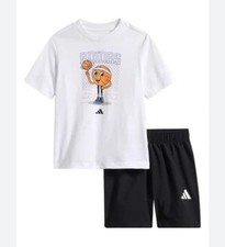 Adidas Originals White Tee and Black Shorts Set. 7 Boys NWT