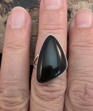 Sterling Silver 925 Big Black Agate Ring Size 7.25