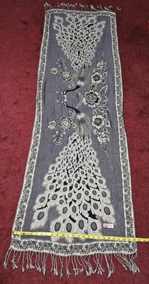 Beautiful Mirrored Peacocks 72''X36'' Scarf. Smoke Free, Very Clean.
