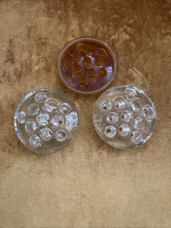 3 Set Vintage Glass Flower Frogs  2 Clear 1 Amber