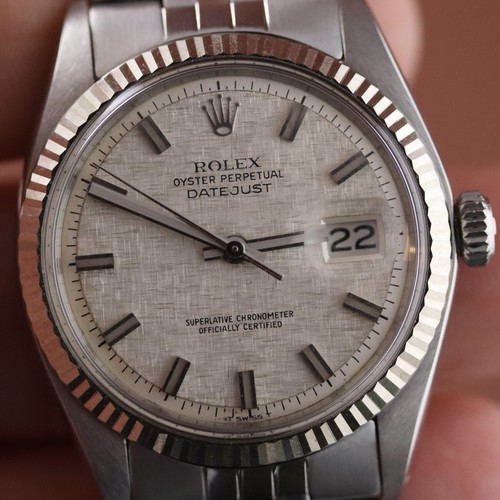Rolex Datejust 36mm 1601 Factory Linen WideBoy Rare!! Steel & White Gold Bezel