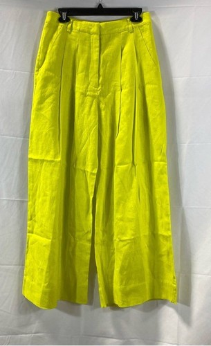 Farm Womens Lime Green Solid Linen Wide Leg Pants Trousers Small Sz S