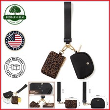 Mini Zip Around Wristlet Wallets for Women -KeyChain Wallet with Brown leopard