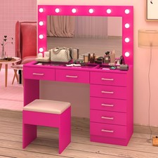 Large Vanity Set Makeup Desk Dressing Dresser Table 7 Drawer with 12 LED Lights