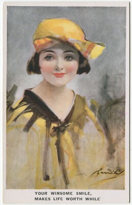 YOUR WINSOME SMILE, YELLOW HAT, BARRIBAL - Glamour Postkarte