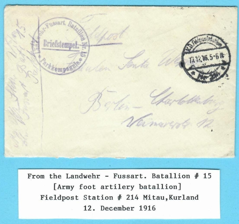 LATVIA 1916, German Occup. Ober Ost. Cover Fieldpost # 214 UK 5436