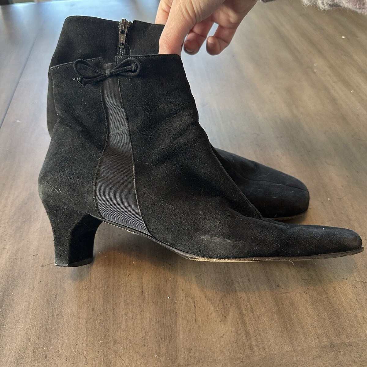 SALVATORE FERRAGAMO Black Suede Lambskin Kid Heel Boots 9.5 