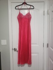 Victoria Secret Slip Nightgown Maxi Dress Sz M Hot Red Lace Detail