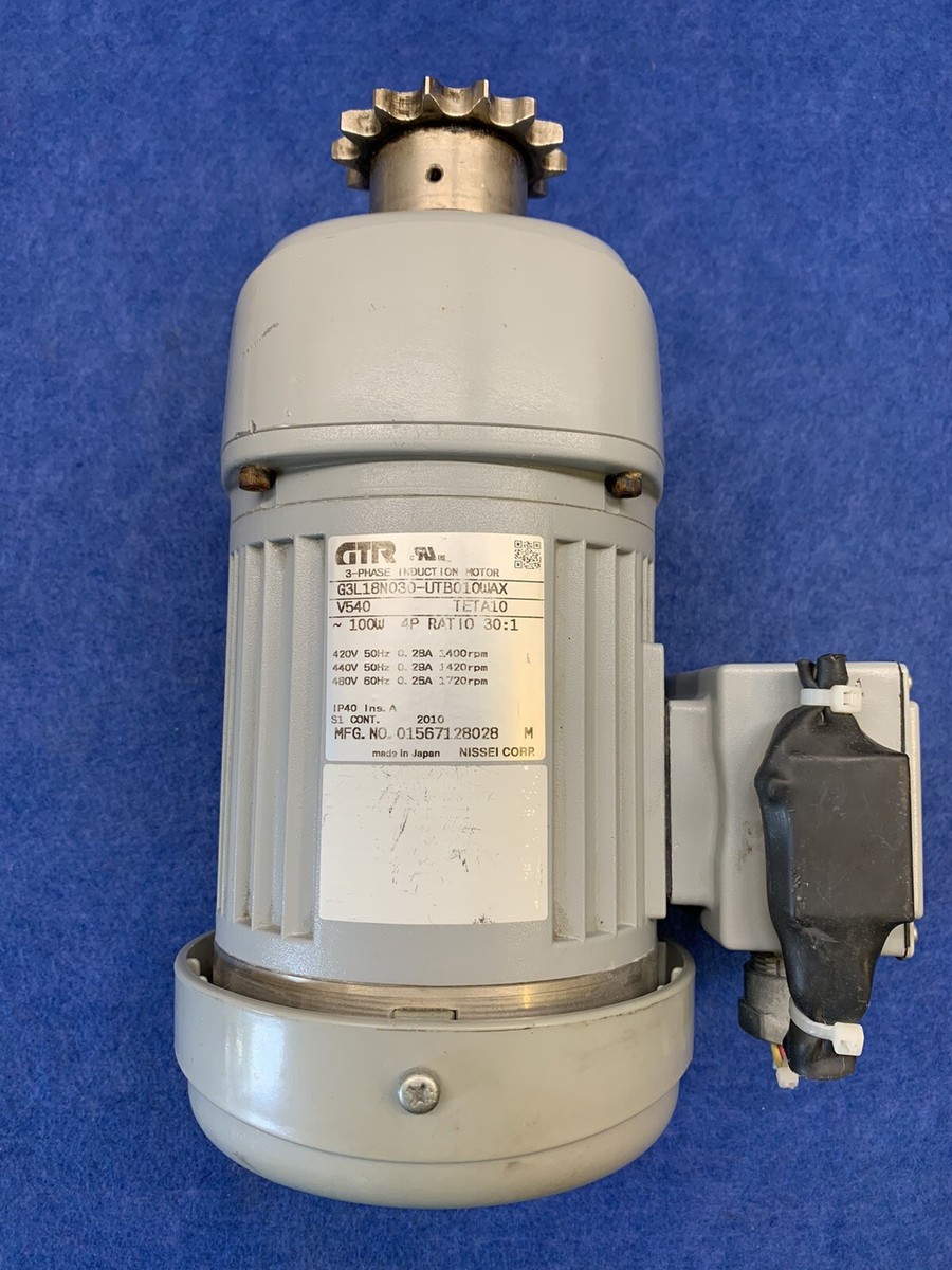 GTR G3L18N030-UTM010WAX 3 PH Induction Motor w/sprocket Used GTR G3L18N030-UTM010WAX 3 PH Induction Motor w/sprocket Used