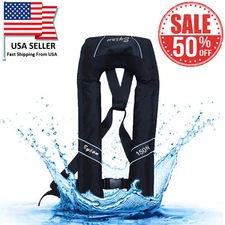 A+++ Adult Inflatable Life Jacket  Vest Lifesaving PFD Black Co2 Reaming kit