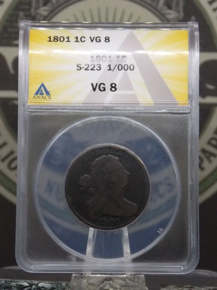 1801 Draped BUST Large Cent S-223 1/000 1c ANACS VG8 #651 Very Good ECC&C, Inc. - Image 4 of 4