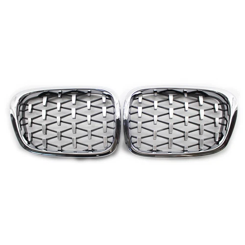 For BMW 5 Series E39 M5 1999-2003 Pair Black/Chrome Front Diamond Kidney Grilles - Picture 18 of 21