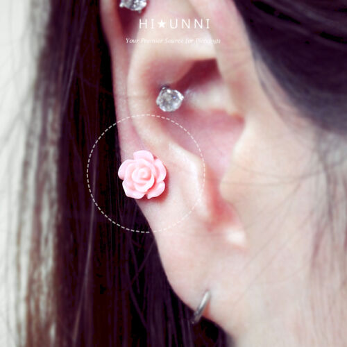 16 g boucles d'oreilles cartilage rose, tragus hélice conque goujon d'oreille goujon piercing bijoux, 1 pièce - Photo 1/5