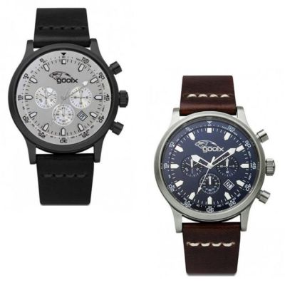 Gooix Men's Solo Tempo Watch HUA-05893 HUA-058 Steel Case Leather Strap