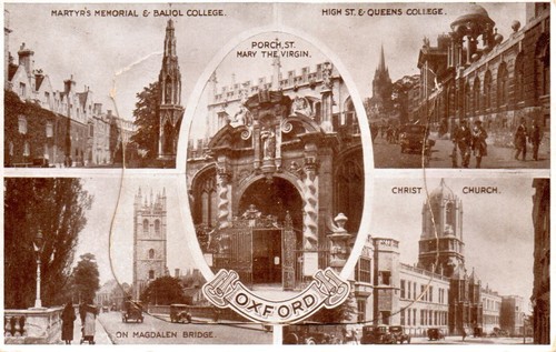OXFORD FOLD OUT FLAP MULTI VIEW c1930 POSTCARD VGC