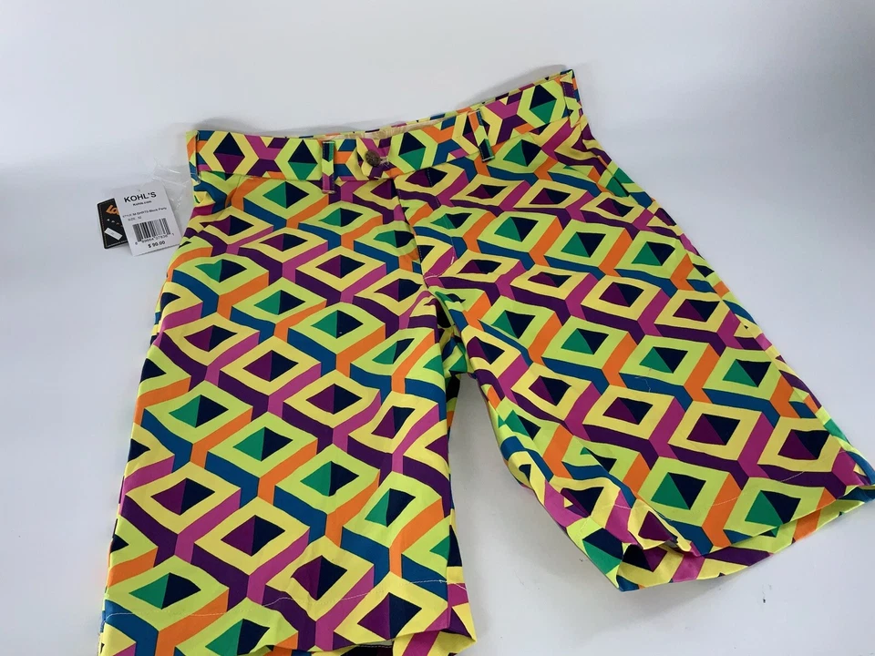 Pantalones Cortos de Golf Loudmouth Block Fiesta Talla 32 Amarillo Púrpura Bloques Planos Nuevos con Etiquetas YGI E2-60 Foto 2 de 4