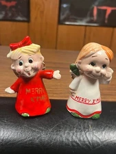 Vintage MCM Kreiss Christmas Merry X-Mas Angel kids Salt And Pepper Shakers
