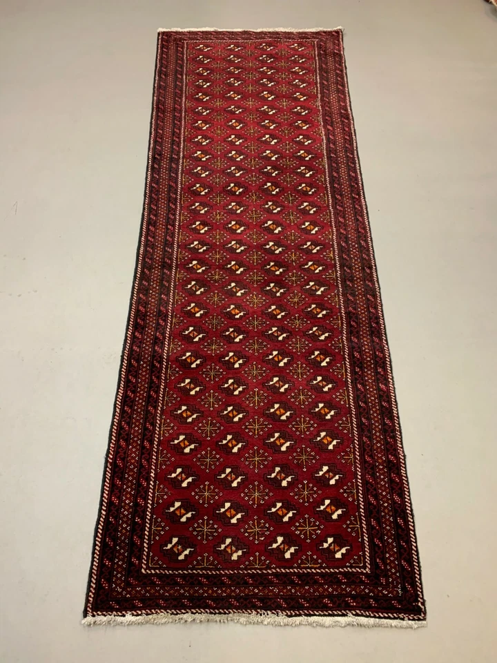 Vintage Turkoman Runner 303x104 cm Tribal Wool Rug, Red, Black - Image 2 of 4