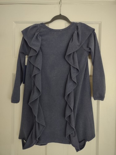 Mabel & Honey Girls Dress soft woven Size 8 Long Sleeve Ruffle Gray Blue NWT - Picture 2 of 8