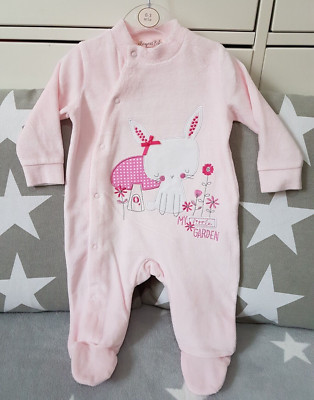 Mädchen Baby Velours Strampler Schlafanzug Overall Pyjama Einteiler Hase 56-74