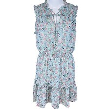 Gypsies & Moondust Blue Floral Sleeveless V-Neck Ruffle Hem Elastic Waist Large