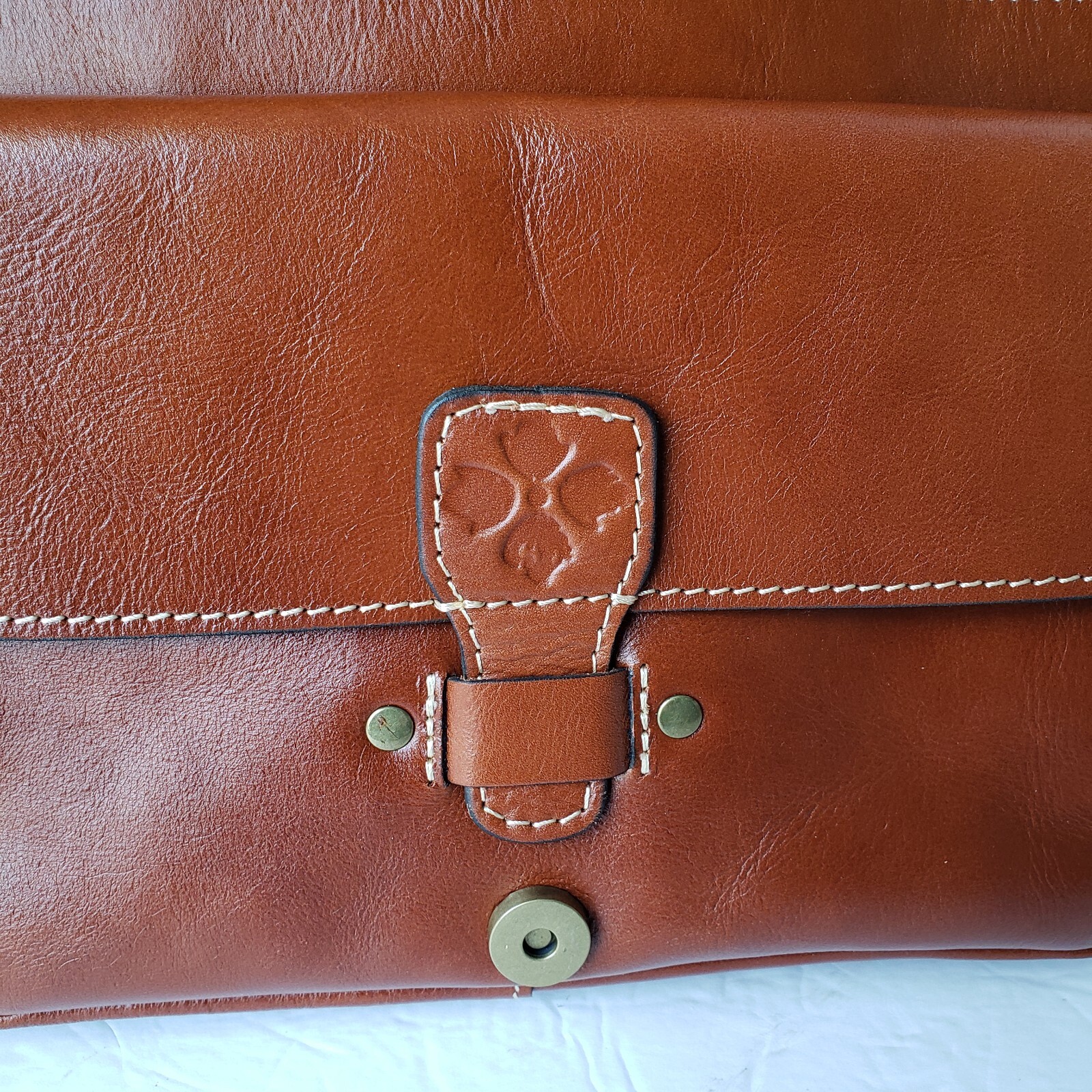 Patricia Nash Coniac Brown Leather Messenger Handbag … Gem