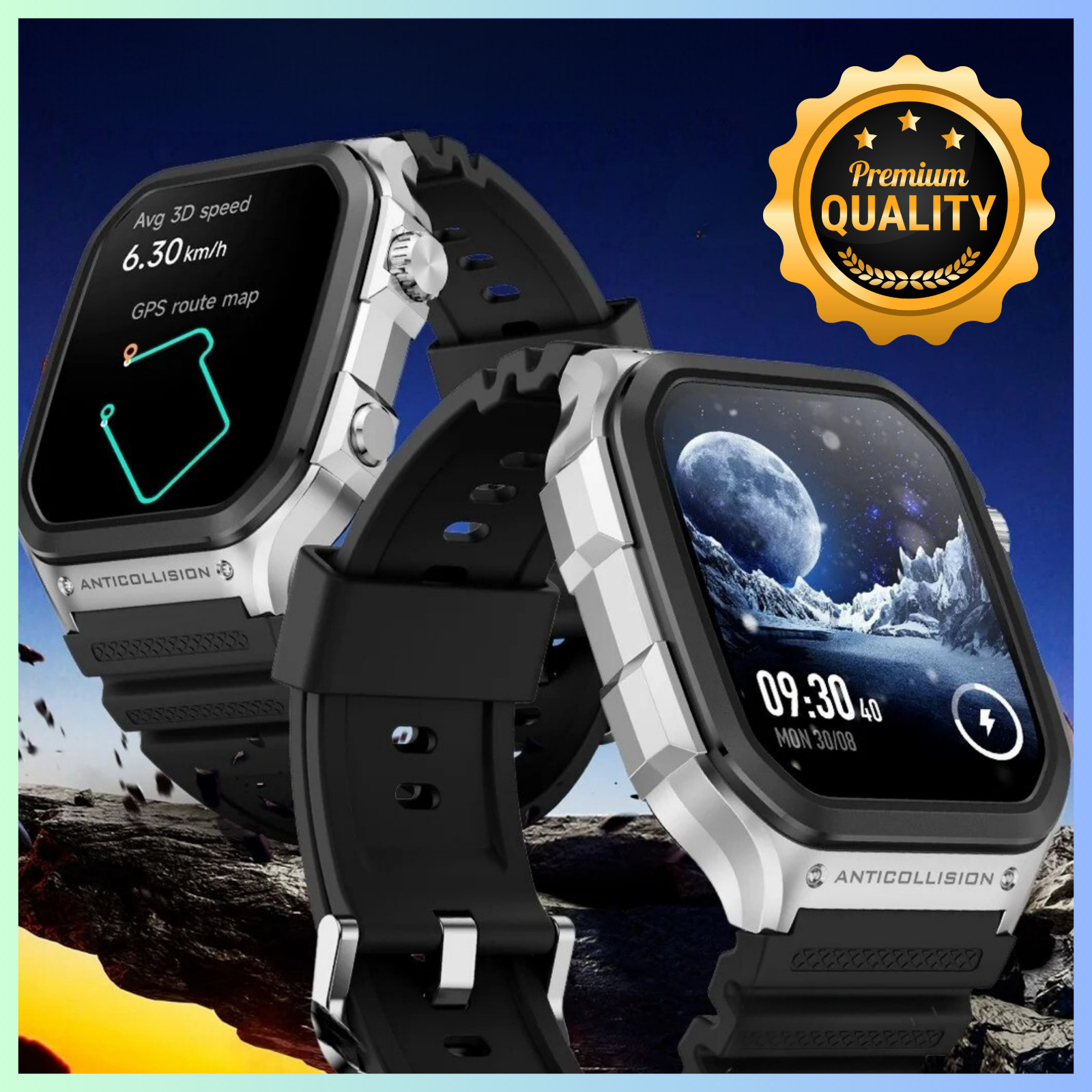 Montre connectée luxe AMOLED en titane noir avec GPS et appels Bluetooth intégrés