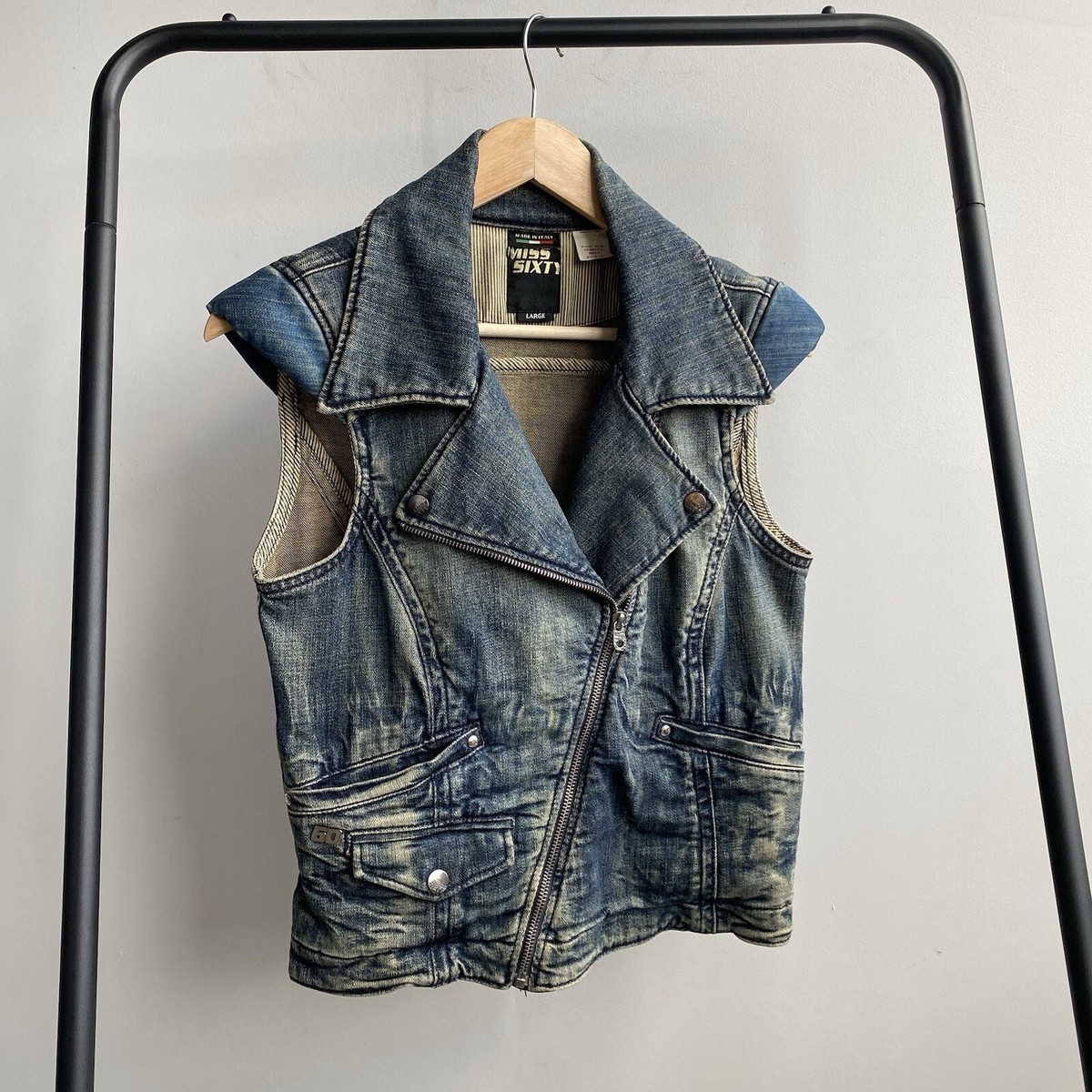 Vintage Miss Sixty Y2K Denim Biker Motorcycle Rare Vest Made in