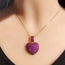 1Ct Round Lab Created Red Ruby Heart Shape Pendant 14K Yellow Gold Silver Plated