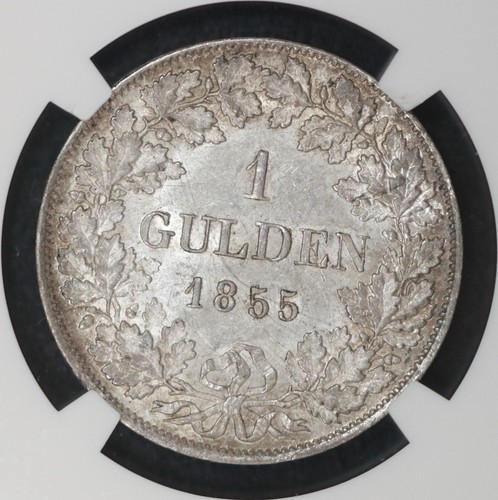 1855 GERMANY NASSAU, BUST RIGHT GULDEN NGC AU 58 Dr. Max Blaschegg Coll - Picture 2 of 3