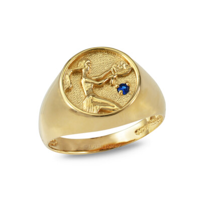 Gold Virgo Zodiac Blue Sapphire Ring