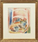 Jean Dufy Original Watercolor Cat On A Chair on Paper in Gilt Frame — photo 1