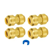 SUNGATOR 1/2 Inch Push Fit Coupling Brass PEX Pipe Fitting Pack of 4
