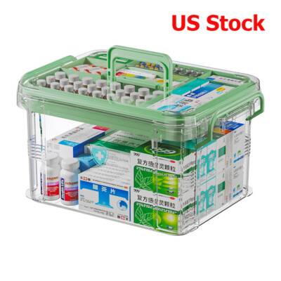 Large Capacity Plastic Medicine Organizer Box Portable Medical Storage Household