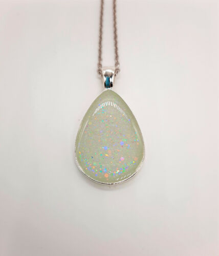 Handcrafted / Handmade Opal (like) Teardrop Sparkle Resin Pendant Necklace - Picture 1 of 10