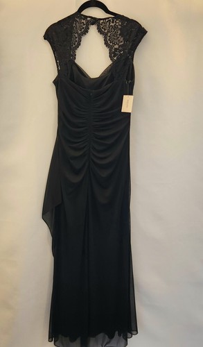 Xscape Womens Maxi Dress 12 Black Lace Sheer Ruching Dark Romantic Wedding Guest - Picture 11 of 16