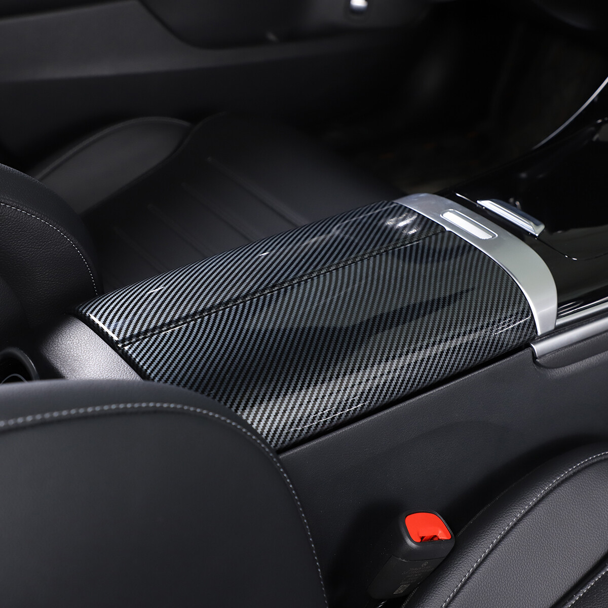 Carbon Fiber ABS Center Console Armrest Box Panel Cover For Benz C-Class W206 22