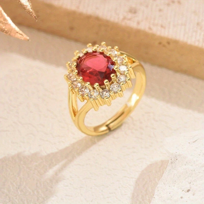 Кольцо ожерелье и серьги комплект 14K желтое золото покрытием груши Lab создал красный рубин - Изображение 3 из 4