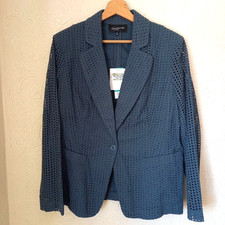 Jones New York Women's Eyelet Lace Cotton Summer Blazer Jacket Uk 20 Petrol Blue