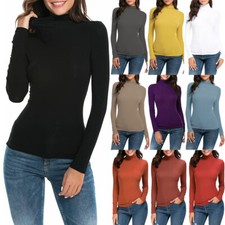 Women's Long Sleeve Turtleneck Slim Fitted Lightweight Casual Layer Tops Shirts