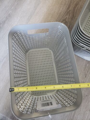 9 pack gray pantry closet storage organizer plastic bin baskets with handles - Picture 7 of 8