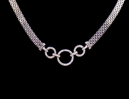 Giani Bernini Necklace Circle Link 925 Sterling Silver White CZ 17" Retail $400 - Picture 3 of 6