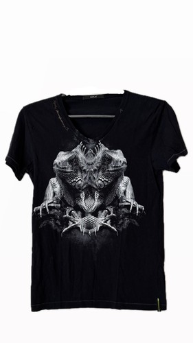Replay Men's Black Short Sleeve Graphic T-Shirt Iguana Print Size S