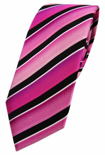 Schmale Tigertie Seidenkrawatte In Magenta Rosa Pink Schwarz Silber Gestreift-image
